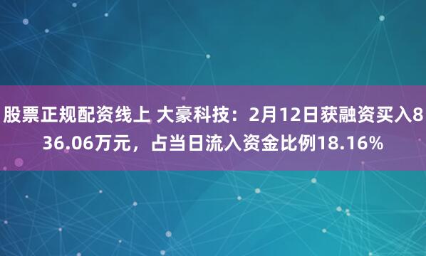 股票正规配资线上 大豪科技：2月12日获融资买入836.06万元，占当日流入资金比例18.16%