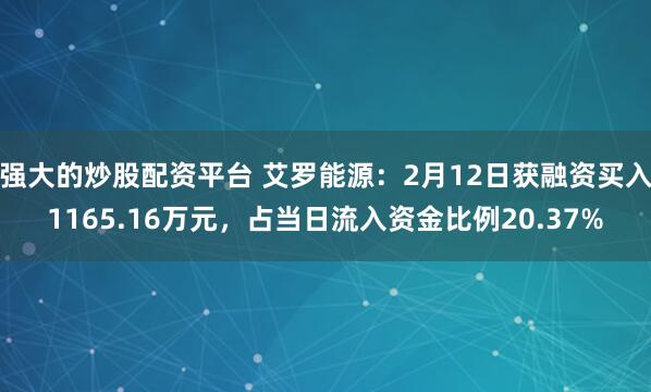 强大的炒股配资平台 艾罗能源：2月12日获融资买入1165.16万元，占当日流入资金比例20.37%