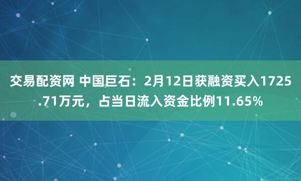 交易配资网 中国巨石：2月12日获融资买入1725.71万元，占当日流入资金比例11.65%