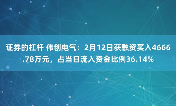 证券的杠杆 伟创电气：2月12日获融资买入4666.78万元，占当日流入资金比例36.14%