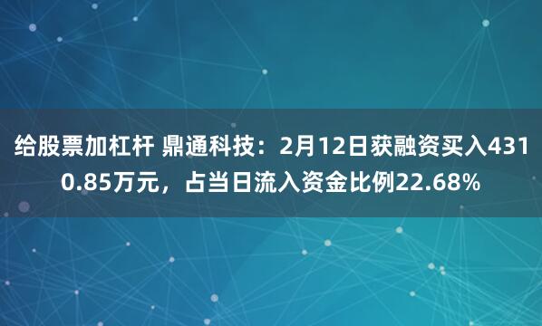 给股票加杠杆 鼎通科技：2月12日获融资买入4310.85万元，占当日流入资金比例22.68%