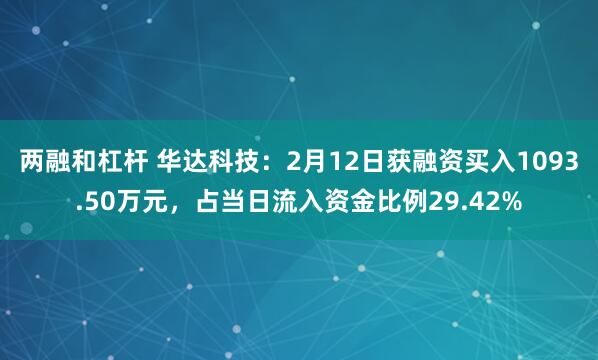 两融和杠杆 华达科技：2月12日获融资买入1093.50万元，占当日流入资金比例29.42%