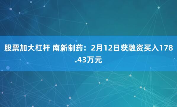 股票加大杠杆 南新制药：2月12日获融资买入178.43万元