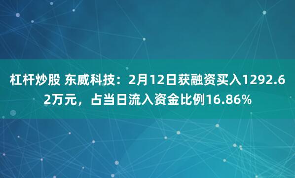 杠杆炒股 东威科技：2月12日获融资买入1292.62万元，占当日流入资金比例16.86%