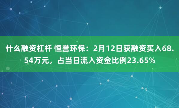 什么融资杠杆 恒誉环保：2月12日获融资买入68.54万元，占当日流入资金比例23.65%