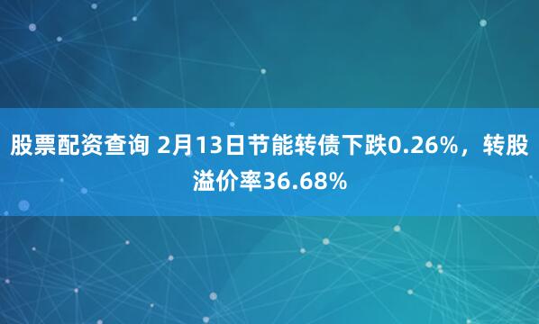 股票配资查询 2月13日节能转债下跌0.26%，转股溢价率36.68%