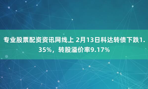 专业股票配资资讯网线上 2月13日科达转债下跌1.35%，转股溢价率9.17%