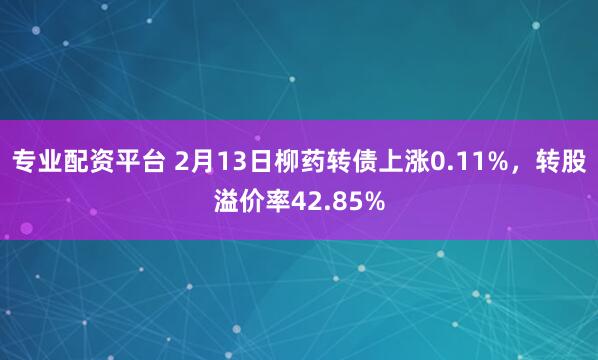 专业配资平台 2月13日柳药转债上涨0.11%，转股溢价率42.85%