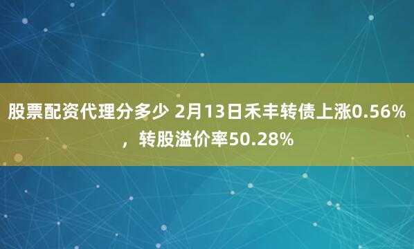 股票配资代理分多少 2月13日禾丰转债上涨0.56%，转股溢价率50.28%