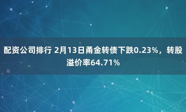 配资公司排行 2月13日甬金转债下跌0.23%，转股溢价率64.71%